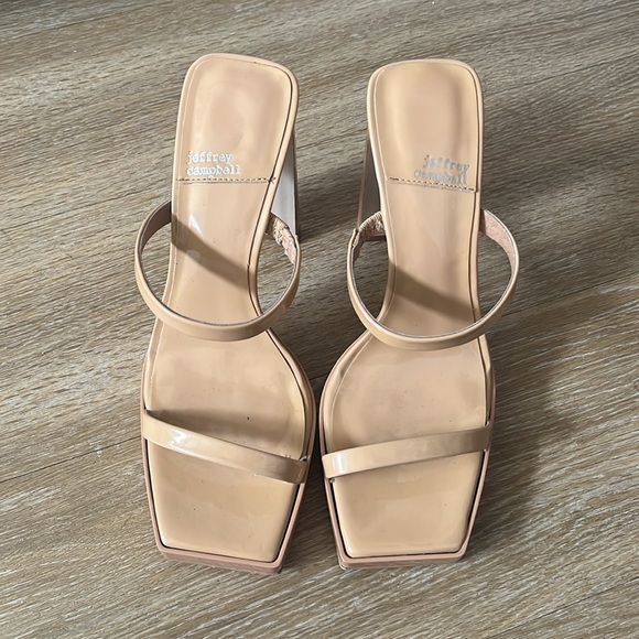 Jeffery Campbell Hustler Platform Sandal Nude Patent Leather Strappy Block Heels - Picture 6 of 13